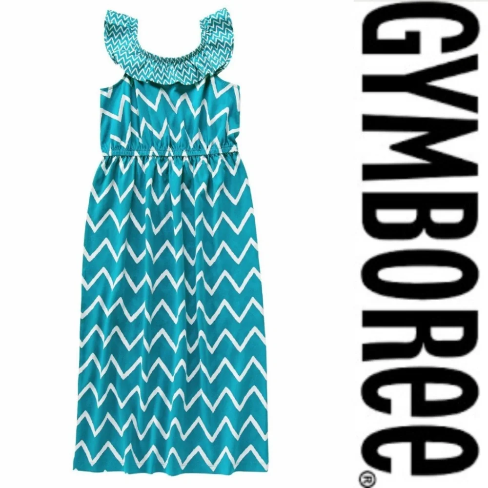Gymboree Teal Chevron Ruffle Knit Maxi Dress 4‎ NWT